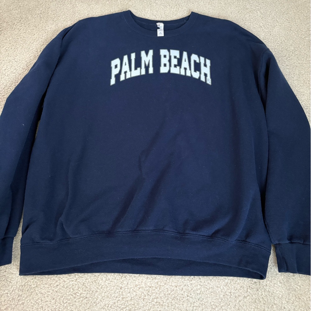 Jerzees Navy Crewneck Sweater with Palm Beach Print